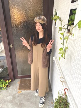 「コーディネート」｜「アイテム（オールインワン・サロペット）」を使った、陳稚云さん（レディース・162cm）の冬コーディネート