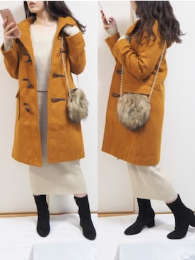 「リブニット」｜「アイテム（ダッフルコート）」を使った、natsumi-wear さん（レディース・161cm）の冬コーディネート