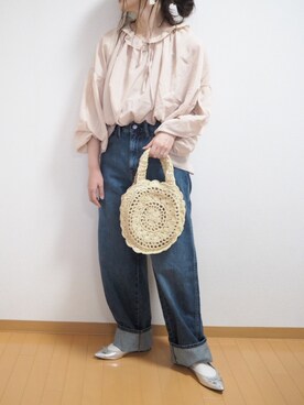 「UNIQLO（ユニクロ）のハイライズワイドストレートジーンズ（デニムパンツ）」を使った、natsumi-wear さん（レディース・161cm）の春コーディネート