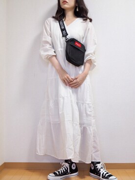 natsumi-wear さんの「シャーリングベルト付き3wayカシュクールティアードマキシワンピース」を使ったコーディネート