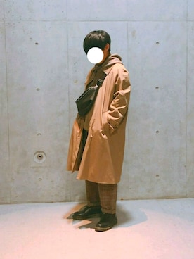 「kutir」｜「アイテム（ステンカラーコート）」を使った、聖徳さん（メンズ・166cm）の冬コーディネート