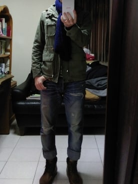「EDWIN（エドウィン）のアイテム（ミリタリージャケット）」を使った、Justin_Taiさん（メンズ・171cm）の冬コーディネート