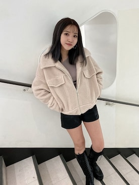 「ENVYM（アンビー）のＬＡＣＥ ＵＰロングブーツ（ブーツ）」を使った、ENVYM_MADOKAさん（レディース・164cm）の冬コーディネート