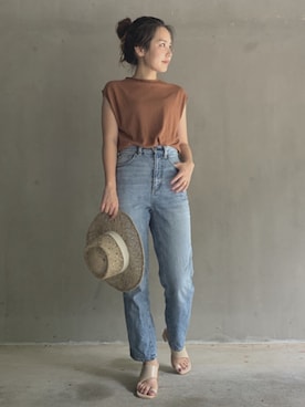 「ハイウエストストレートジーンズ」｜てぃらさん（レディース・155cm）の夏コーディネート