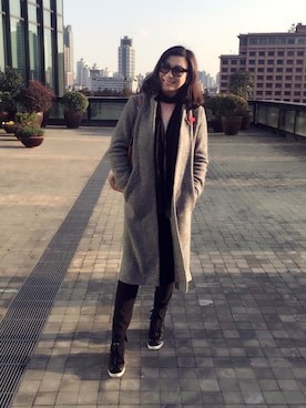 「H&M（エイチ・アンド・エム）のアイテム（ダッフルコート）」を使った、GiGi Wangさん（レディース・172cm）の冬コーディネート