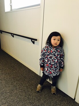 「PETIT BATEAU（プチバトー）のアイテム（ナイロンジャケット）」を使った、aoaoさん（キッズ・90cm）の冬コーディネート