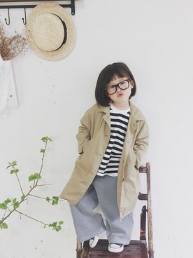 「no brand（ノーブランド）のアイテム（チノパンツ）」を使った、lemonwongさん（キッズ・90cm）の春コーディネート