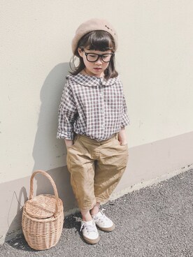 「no brand（ノーブランド）のアイテム（チノパンツ）」を使った、lemonwongさん（キッズ・100cm）の春コーディネート