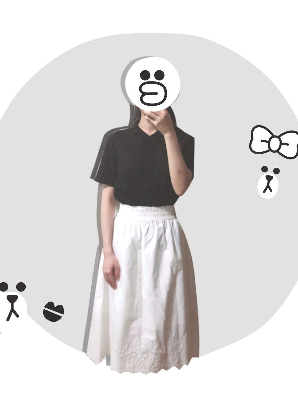 「UNIQLO」｜「bread n butterのアイテム（シャツ/ブラウス、ブラック系）」を使った、比猫懒一点さん（レディース・159cm）の夏コーディネートの1枚目の写真