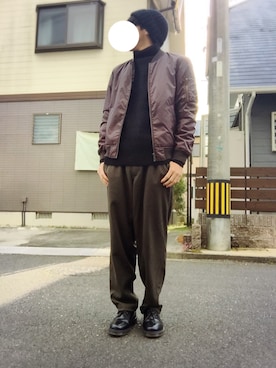 「JUNRED（ジュンレッド）の【ゆったり暖かい】ウォームクロスワイドテーパードパンツ（その他パンツ）」を使った、isaiさん（メンズ・167cm）の冬コーディネート