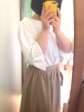 「GU（ジーユー）のアイテム（その他トップス、ホワイト系）」を使った、chanriさん（レディース・157cm）の夏コーディネート