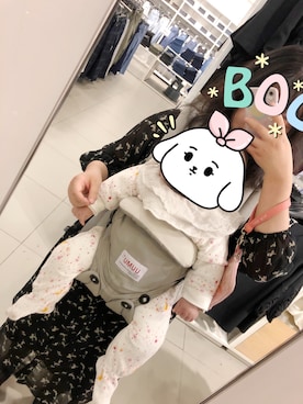 「UNIQLO（ユニクロ）のアイテム（シャツワンピース）」を使った、小元宝さん（キッズ・70cm）の秋コーディネート