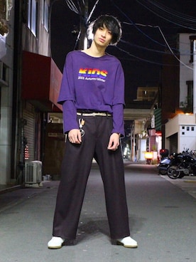 「DAIRIKU」｜「アイテム（スラックス）」を使った、DAIKIさん（メンズ・189cm）の春コーディネート