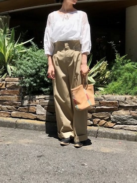 「HASHIBAMI（ハシバミ）のアイテム（バッグ）」を使った、nano・universe lady's webeditorさん（レディース・158cm）の夏コーディネート