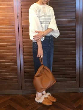 「アイテム（ショルダーバッグ、イエロー系）」を使った、nano・universe lady's webeditorさん（レディース・158cm）の夏コーディネート