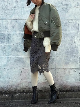 「アースカラー」｜「アイテム（ブルゾン）」を使った、nano・universe lady's webeditorさん（レディース・158cm）の冬コーディネート