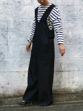 「ブルー」｜「アイテム（オールインワン・サロペット）」を使った、nano・universe lady's webeditorさん（レディース・158cm）の冬コーディネート