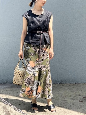 「HALIN（ハリン）のアイテム（かごバッグ）」を使った、nano・universe lady's webeditorさん（レディース・158cm）の夏コーディネート