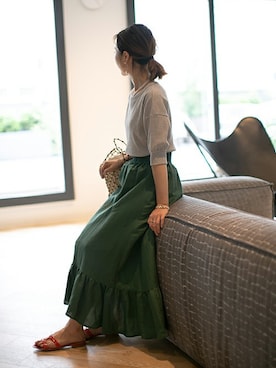 「HALIN（ハリン）のアイテム（かごバッグ）」を使った、nano・universe lady's webeditorさん（レディース・158cm）の夏コーディネート