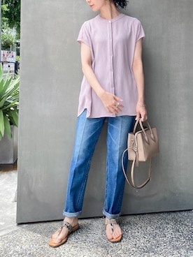 「SOMETHING（サムシング）のSOMETHING/TUBE STRAIGHT（デニムパンツ）」を使った、nano・universe lady's webeditorさん（レディース・158cm）の夏コーディネート