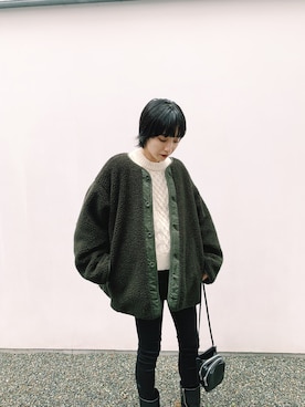 「CLANE（クラネ）のアイテム（MA-1）」を使った、古茂田 綾乃さん（レディース・158cm）の秋コーディネート