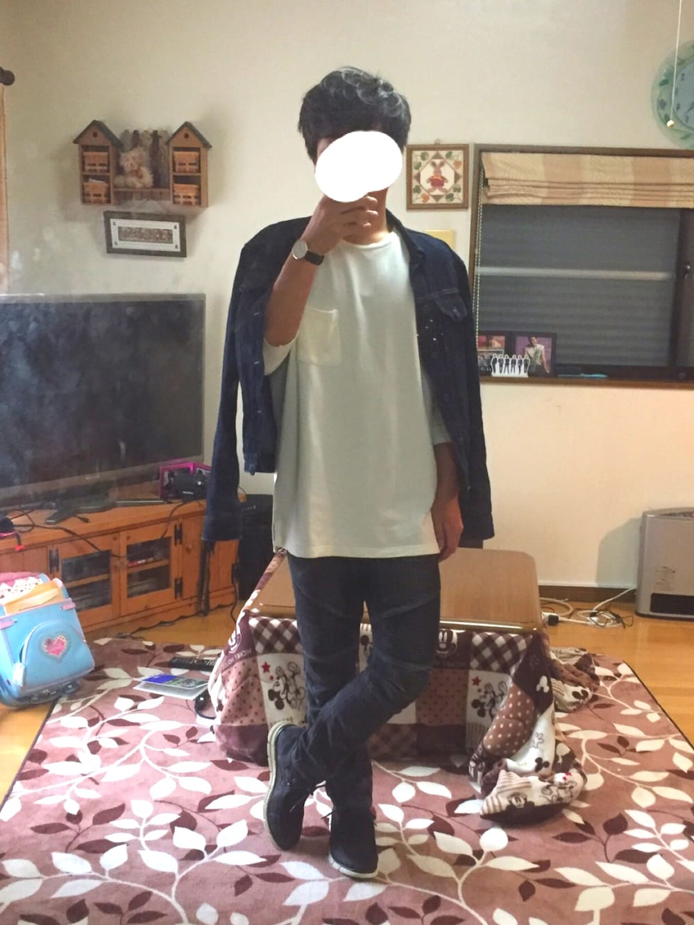 「休日スタイル、GAP、RAGEBLUE、DW」｜「RAGEBLUEの【USAコットン使用】＜抗菌防臭＞裏毛スウェットドロップクルー7分袖/751484（Tシャツ/カットソー、ホワイト系）」を使った、けいんさん（メンズ・171cm）の春コーディネートの1枚目の写真