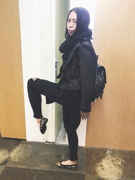 「MANGO（マンゴ）のアイテム（ライダースジャケット）」を使った、heyheywear さん（レディース・169cm）の冬コーディネート