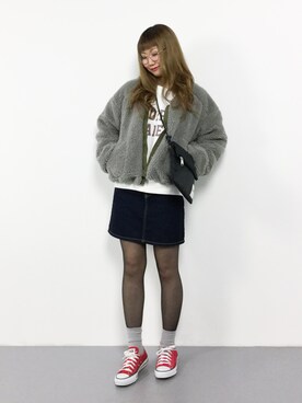 「Lee（リー）のアイテム（デニムスカート）」を使った、MARUNAさん（レディース・163cm）の冬コーディネート