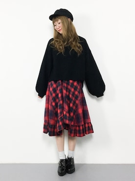 「titivate（ティティベイト）のボトルネックボリュームスリーブニット（ニット/セーター）」を使った、MARUNAさん（レディース・163cm）の冬コーディネート