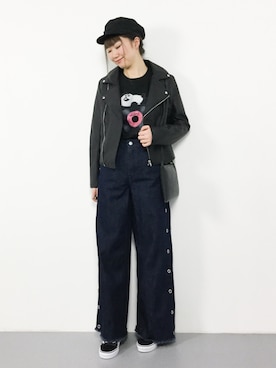 「CIAOPANIC TYPY（チャオパニックティピー）のアイテム（ライダースジャケット）」を使った、MARUNAさん（レディース・163cm）の冬コーディネート