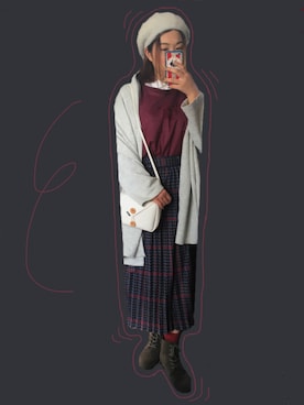 「チドリ柄」｜「アイテム（ハンチング/ベレー帽）」を使った、はるぴょんさん（レディース・160cm）の秋コーディネート