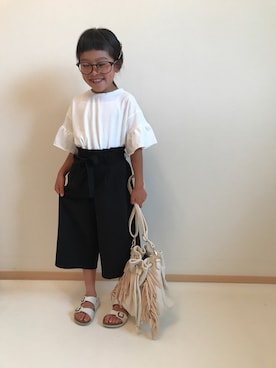 「RODE SKO（ロデスコ）のアイテム」を使った、mocoさん（キッズ・110cm）の夏コーディネート