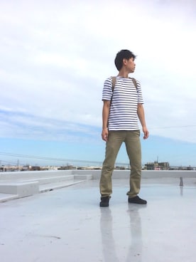 「Dickies（ディッキーズ）のWD5882ストレッチナローパンツ（チノパンツ、ベージュ系）」を使った、hihihihihiさん（メンズ・175cm）の秋コーディネート