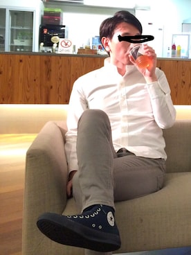 「URBAN RESEARCH（アーバンリサーチ）のUR TAILOR タイプライターバンドカラー（シャツ/ブラウス、ホワイト系）」を使った、hihihihihiさん（メンズ・175cm）の秋コーディネート