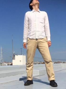 「UNIQLO（ユニクロ）のアイテム（チノパンツ、ベージュ系）」を使った、hihihihihiさん（メンズ・175cm）の秋コーディネート