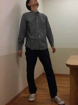 「UNIQLO（ユニクロ）のアイテム（チノパンツ、ブルー系）」を使った、hihihihihiさん（メンズ・175cm）の秋コーディネート