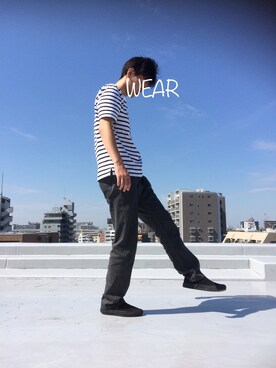 「green label relaxing（グリーンレーベルリラクシング）のKC BORDER ボートネック S/S Tシャツ（Tシャツ/カットソー、ホワイト系）」を使った、hihihihihiさん（メンズ・175cm）の秋コーディネート