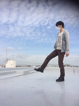 「無印良品（ムジルシリョウヒン）のアイテム（Tシャツ/カットソー、ホワイト系）」を使った、hihihihihiさん（メンズ・175cm）の秋コーディネート