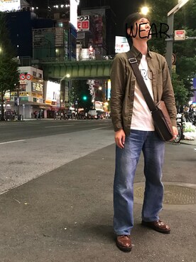 「GU（ジーユー）のアイテム（シャツ/ブラウス、グリーン系）」を使った、hihihihihiさん（メンズ・175cm）の秋コーディネート