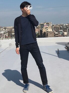 「FREAK'S STORE（フリークスストア）のUSAコットン ピグメントクルーネックTシャツ（Tシャツ/カットソー、ブルー系）」を使った、hihihihihiさん（メンズ・175cm）の秋コーディネート