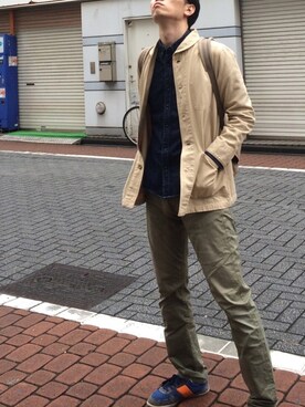 「無印良品（ムジルシリョウヒン）のアイテム（シャツ/ブラウス、ブルー系）」を使った、hihihihihiさん（メンズ・175cm）の秋コーディネート