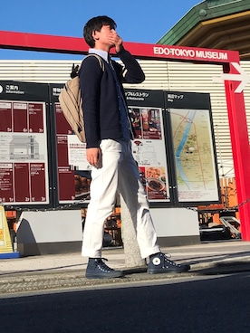 「UNIQLO（ユニクロ）のアイテム（チノパンツ、ホワイト系）」を使った、hihihihihiさん（メンズ・175cm）の秋コーディネート