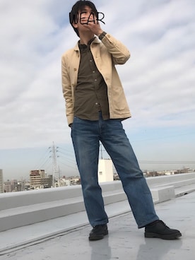 「no brand（ノーブランド）のアイテム（その他アウター、ベージュ系）」を使った、hihihihihiさん（メンズ・175cm）の秋コーディネート
