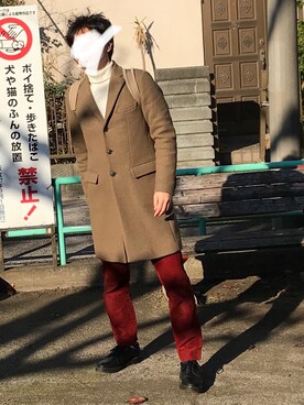 「GLOBAL WORK（グローバルワーク）のアイテム（チェスターコート、その他）」を使った、hihihihihiさん（メンズ・175cm）の冬コーディネート