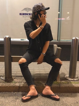 「レーヨンシャツ」｜「アイテム（キャップ）」を使った、Hayato Kanekoさん（メンズ・172cm）の夏コーディネート