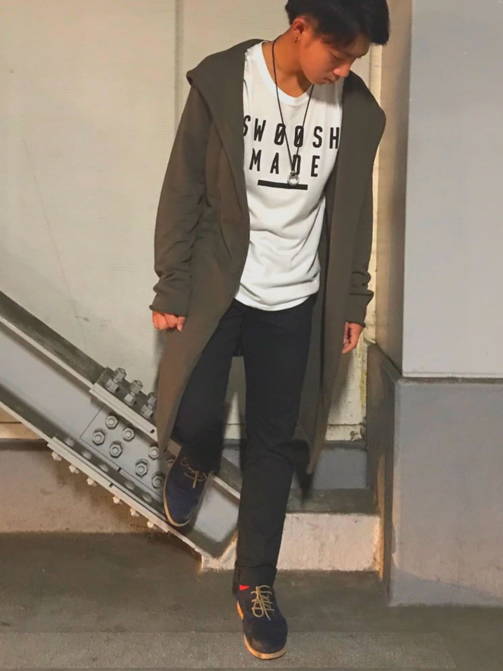 「ららぽーとTOKYO-BAY、中学生、おしゃれさんと繋がりたい、NIKE、WEGO、黒スキニー、秋のコーデ、H&M、男の子」｜「WEGOのWEGO/レザーロングリングネックレス（ネックレス、シルバー系）」を使った、Tatsuk!さん（メンズ・165cm）の夏コーディネートの1枚目の写真
