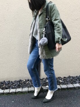 「切りっぱなしデニム」｜「アイテム（その他アウター）」を使った、aikoさん（レディース・158cm）の冬コーディネート