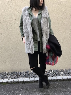 「カットオフ」｜「アイテム（その他アウター）」を使った、aikoさん（レディース・158cm）の冬コーディネート