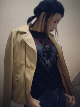 「ロックT」｜「アイテム（ライダースジャケット）」を使った、aikoさん（レディース・158cm）の冬コーディネート