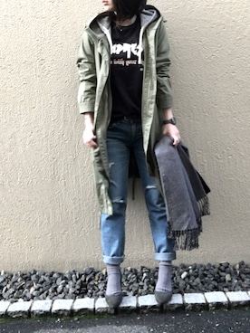 「ロックT」｜「アイテム（モッズコート）」を使った、aikoさん（レディース・158cm）の春コーディネート